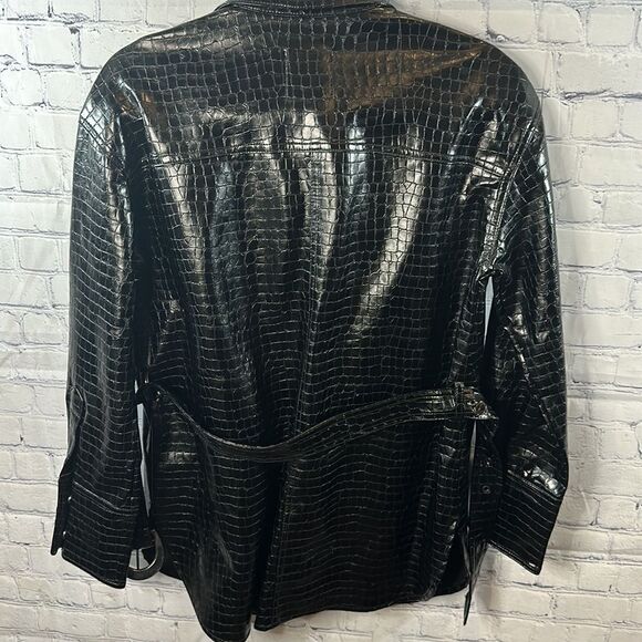 👗 Zara Textured Leather Shirt Dress -Black Oversized with Belt - NWT - Size XS - Picture 4 of 5